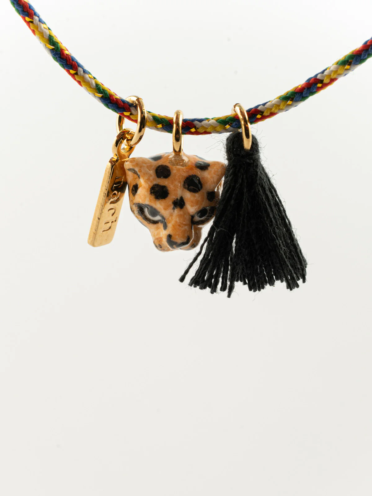 Bracelet cordon multicolore léopard avec pompon - Image 4