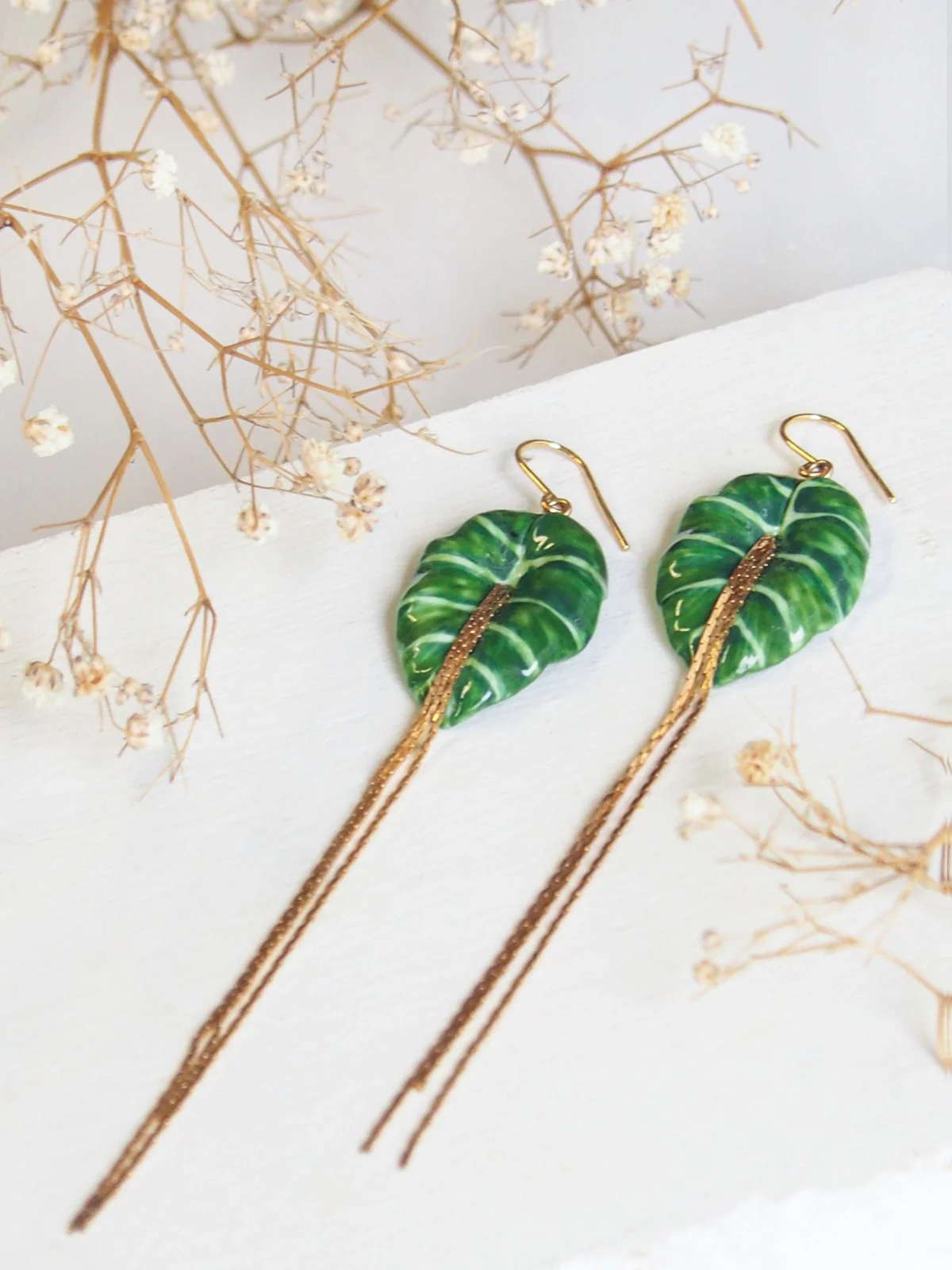 Boucles d'oreilles feuille verte - Image 3