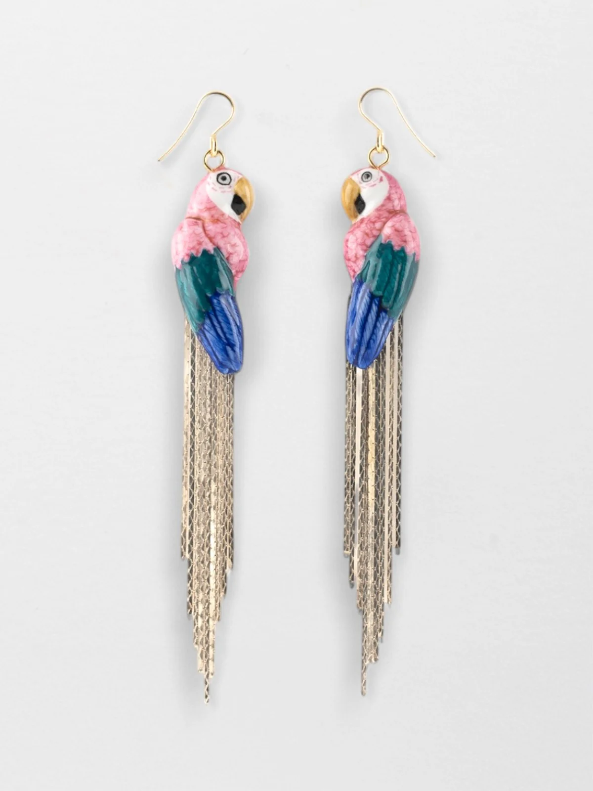 Boucles d'oreilles perroquet rose avec franges
