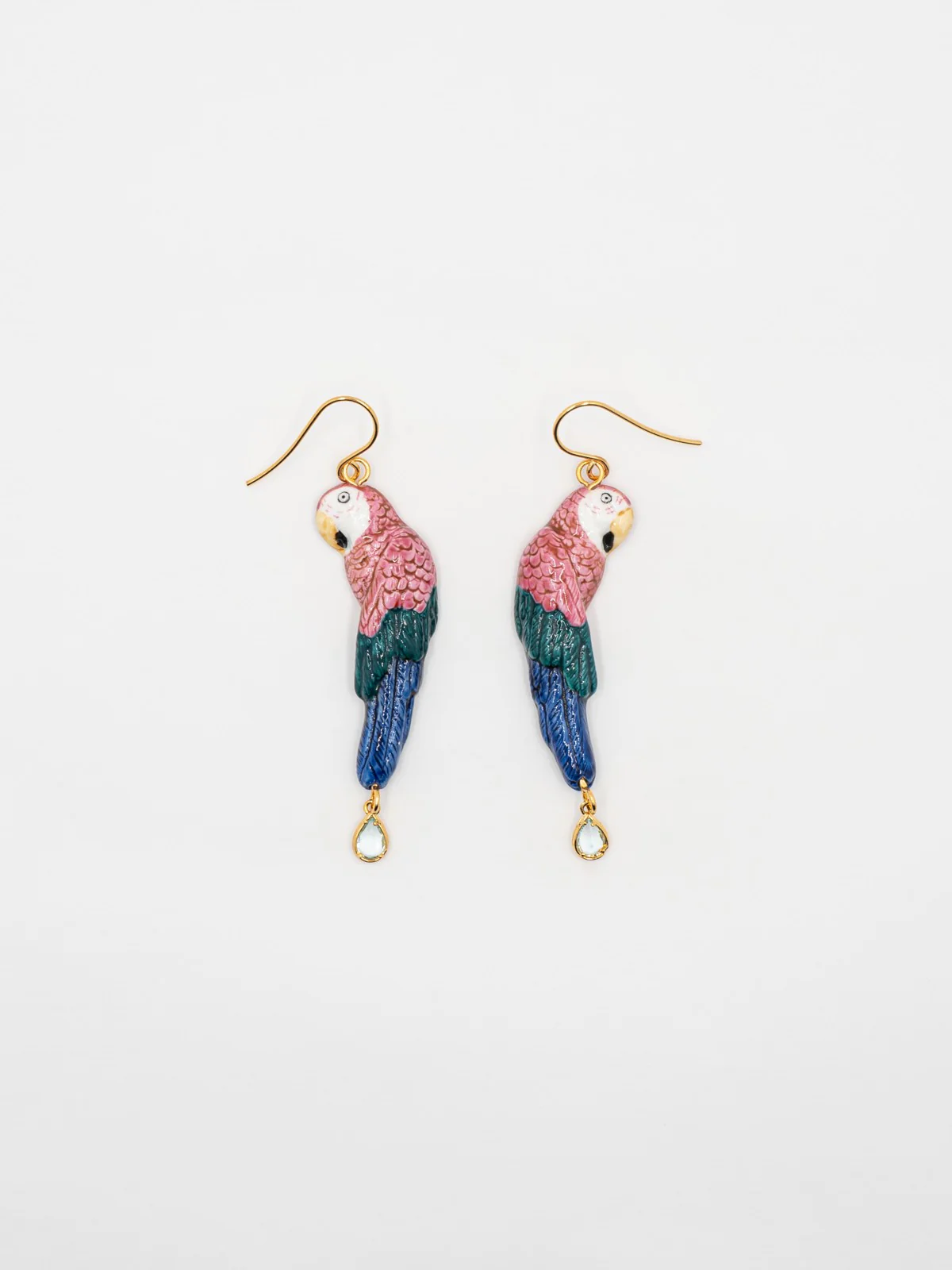 Boucles d'oreilles perroquet rose avec pampille