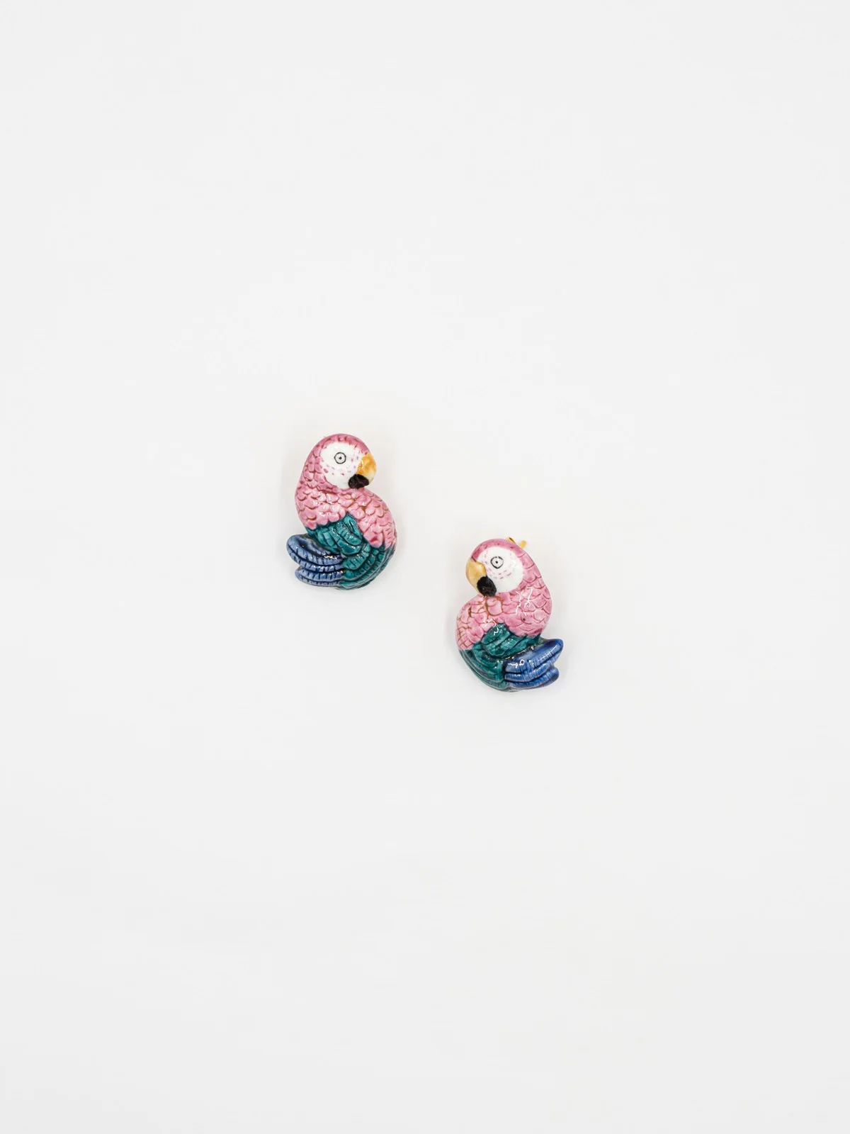 Boucles d'oreilles puces - Perroquet rose