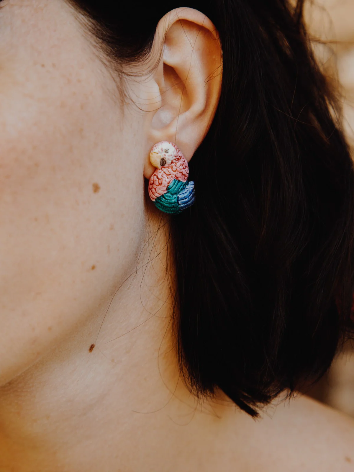 Boucles d'oreilles puces - Perroquet rose - Image 2