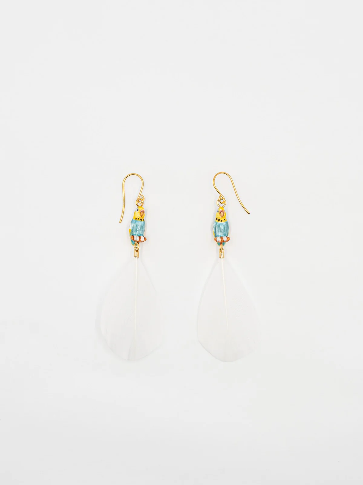 Boucles d'oreilles perruche bleue sur branche avec plumes