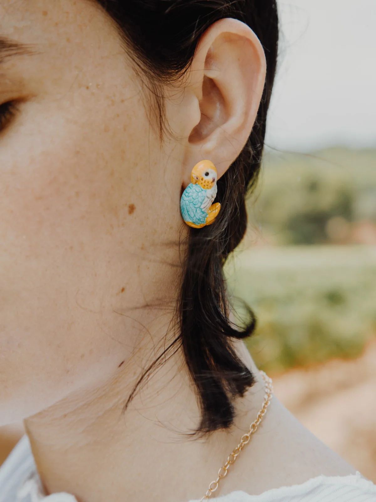 Boucles d'oreilles puces - Perruche bleue - Image 2