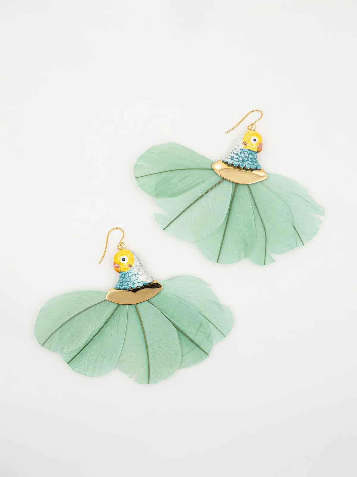 Boucles d'oreilles tête de perruche bleue avec plumes