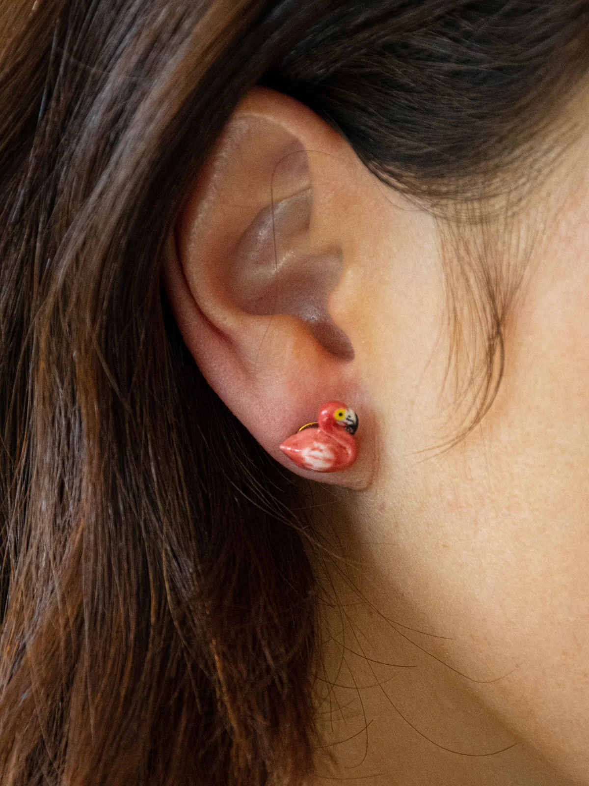 Boucles d'oreilles puces - Flamant rose - Image 2