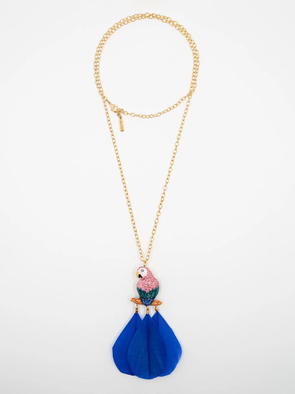 Collier perroquet rose sur branche avec plumes - Image 4