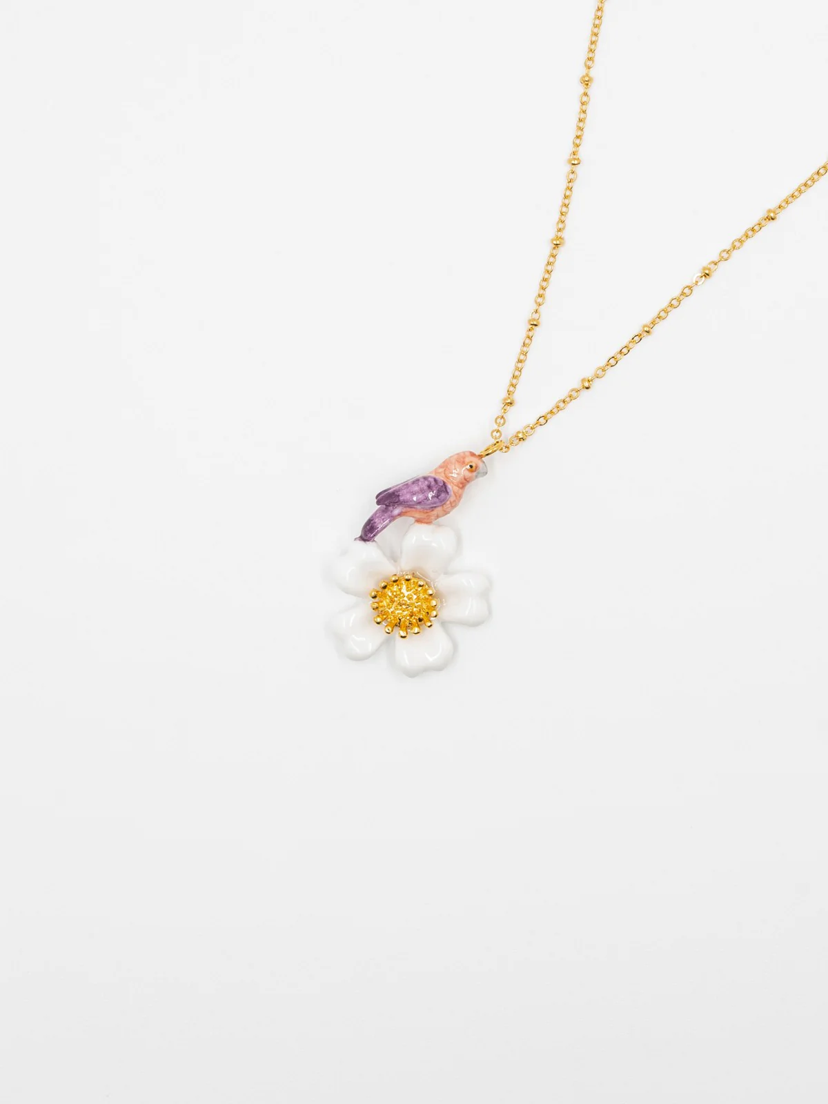 Collier perroquet violet & fleur