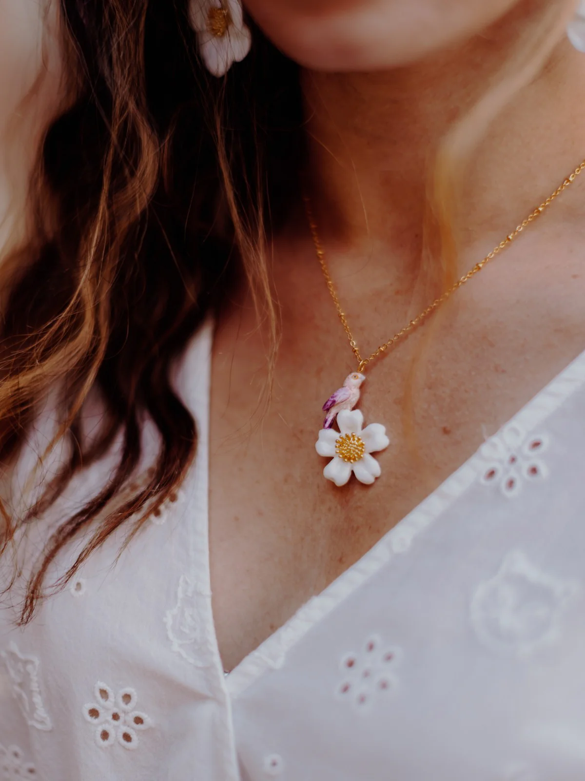 Collier perroquet violet & fleur - Image 2