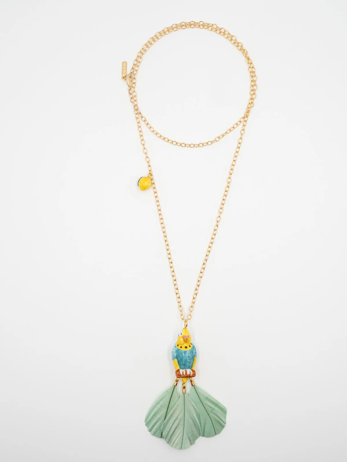 Collier perruche bleue sur branche avec plumes - Image 4