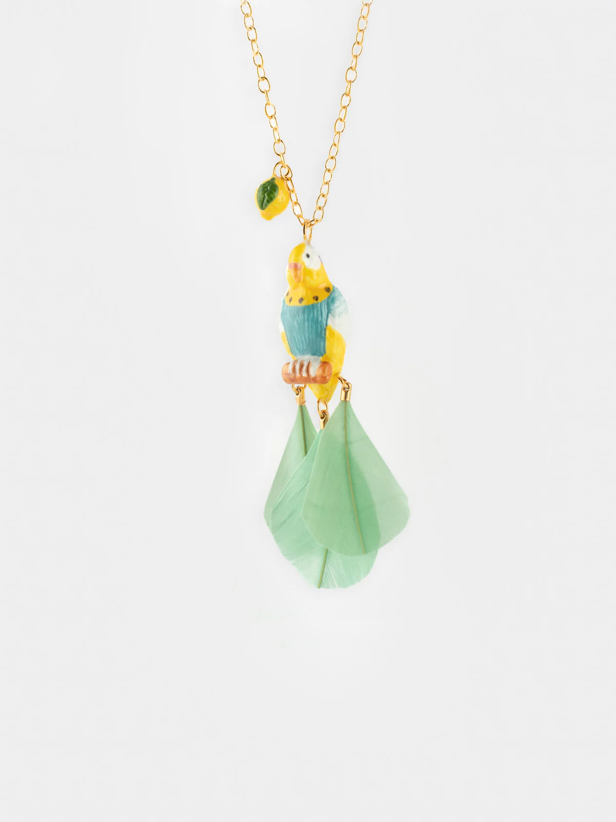 Collier perruche bleue sur branche avec plumes - Image 5