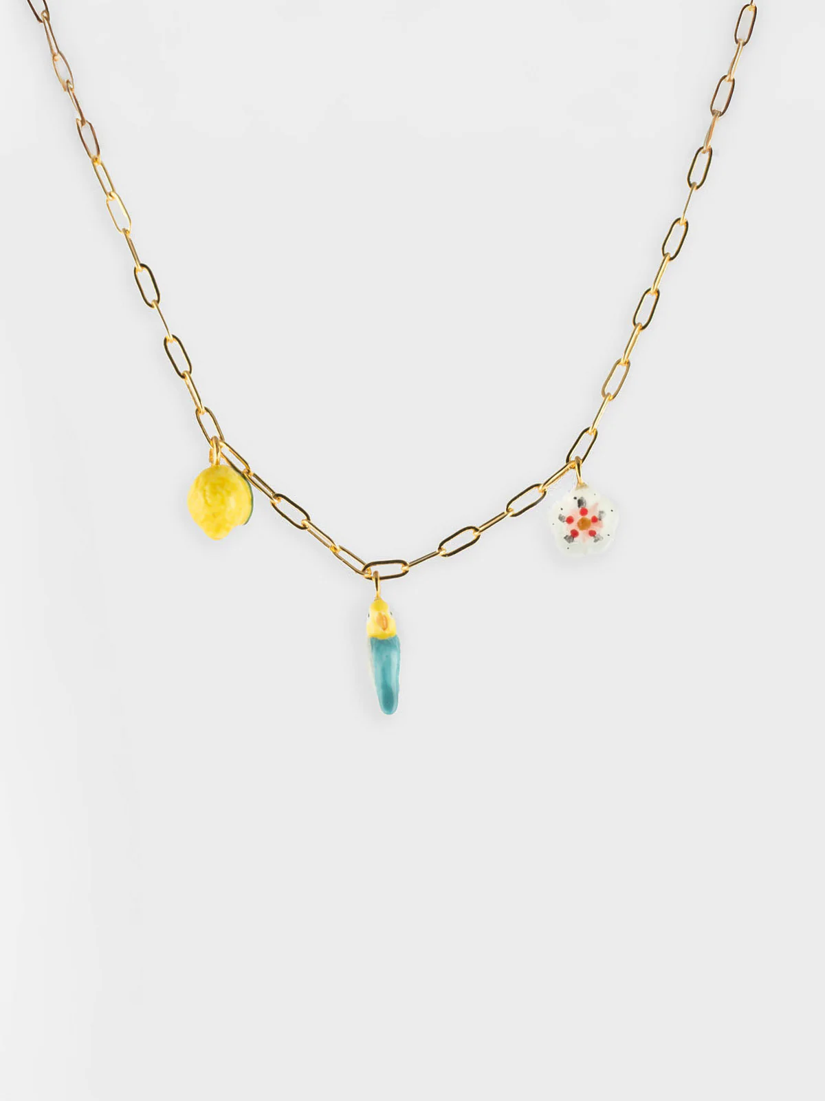 Collier perruche bleue, citron et fleur - Image 4