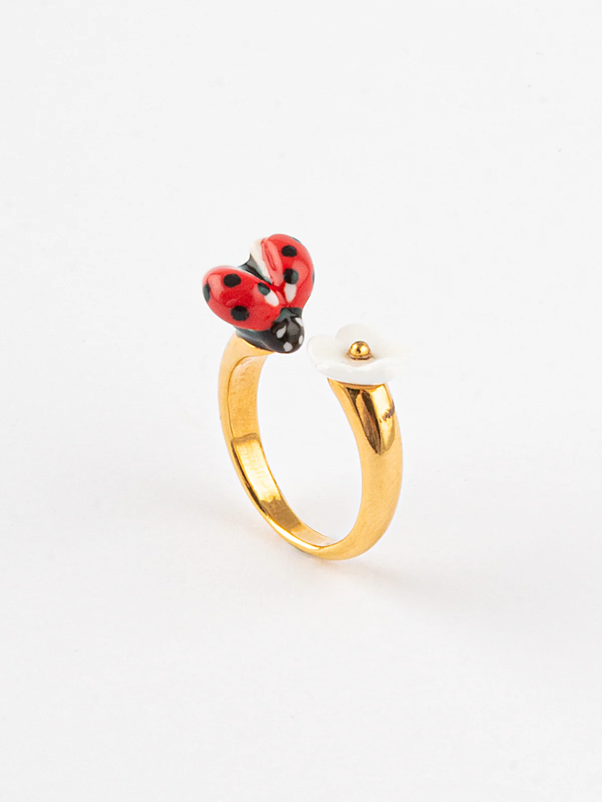 Bague FaceToFace coccinelle et fleur blanche
