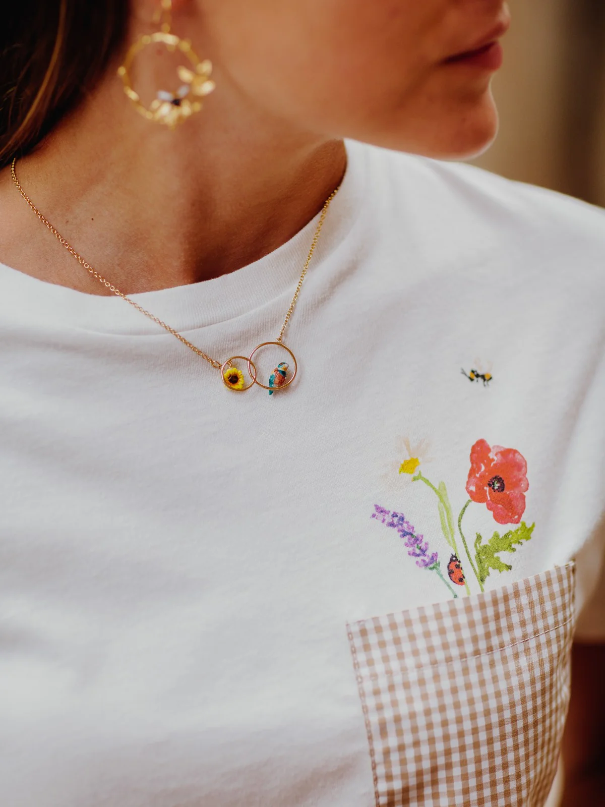 Collier anneaux guêpier et fleur - Image 2