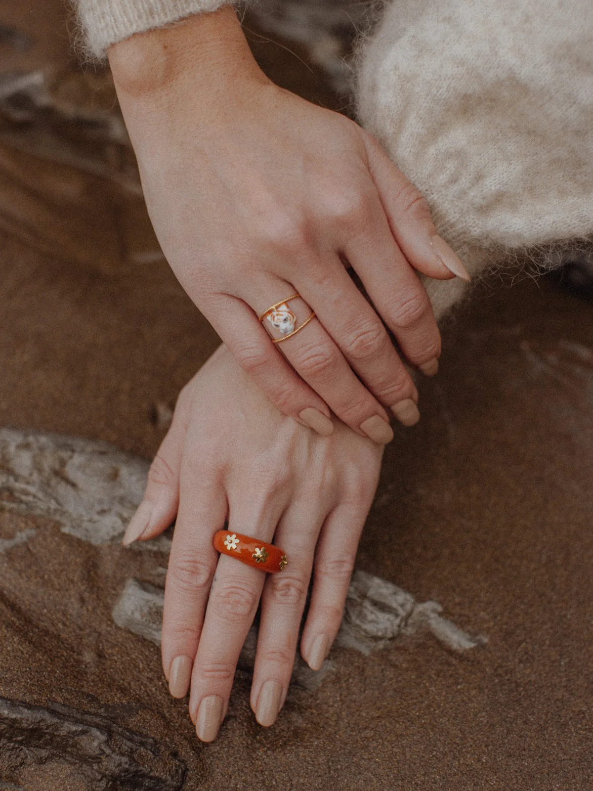 Bague double anneau tigre blanc - Image 3