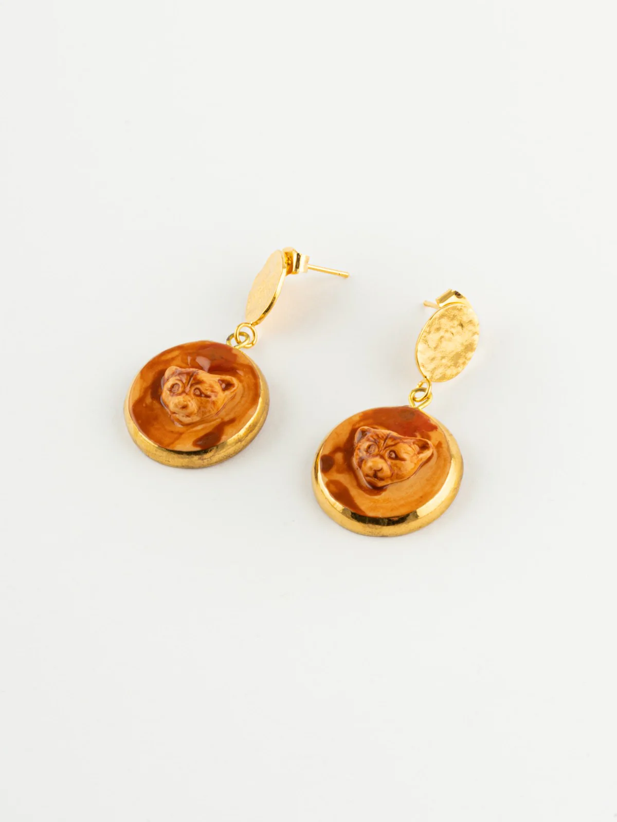 Boucles d'oreilles camée panda roux
