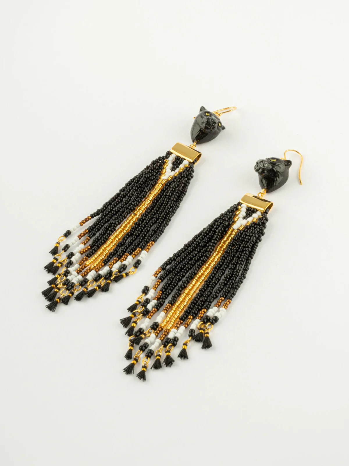Boucles d'oreilles pendantes panthère noire et perles - Capsule anniversaire