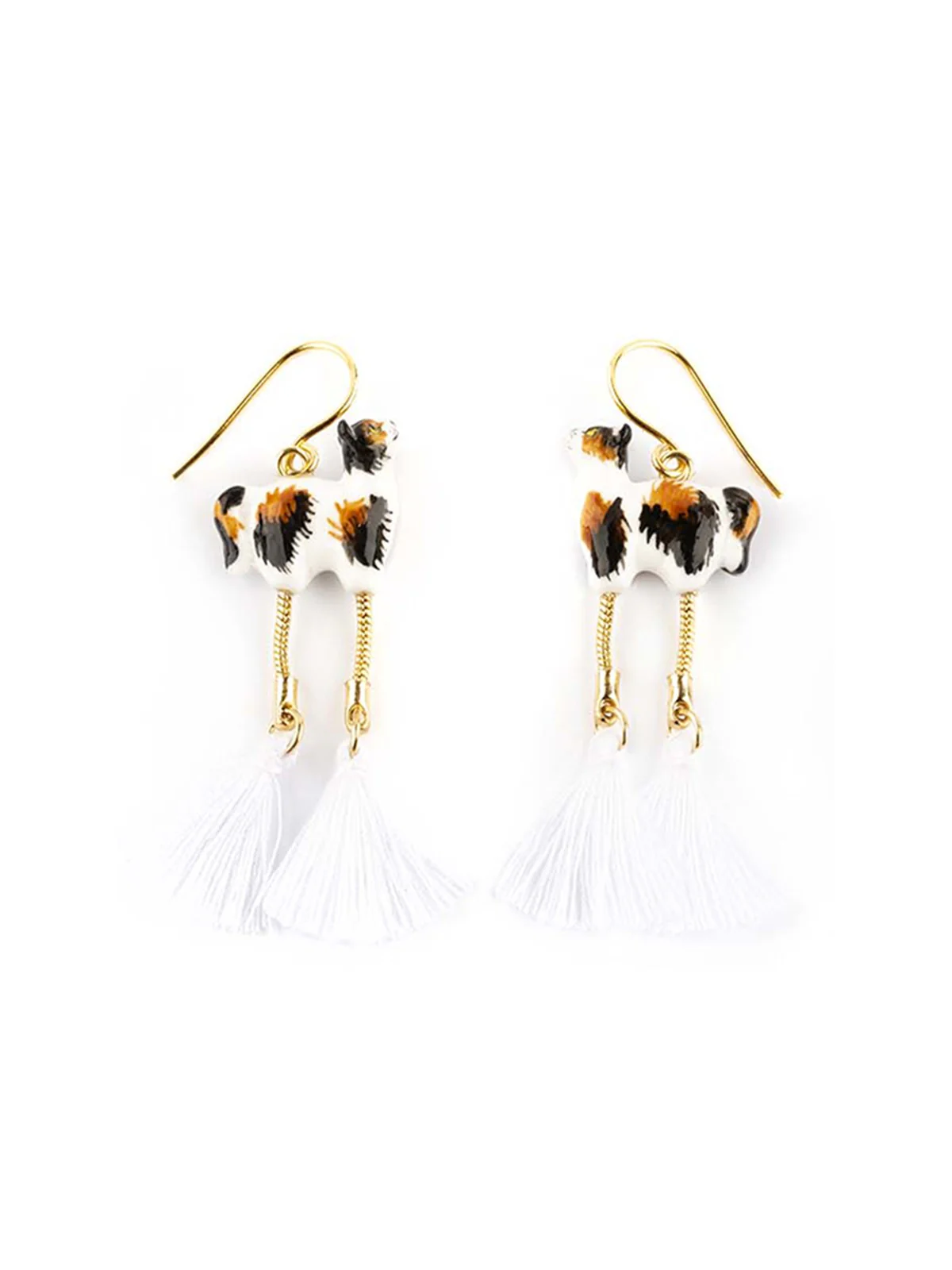 Boucles d'oreilles chat noir & marron avec pompons - Image 4