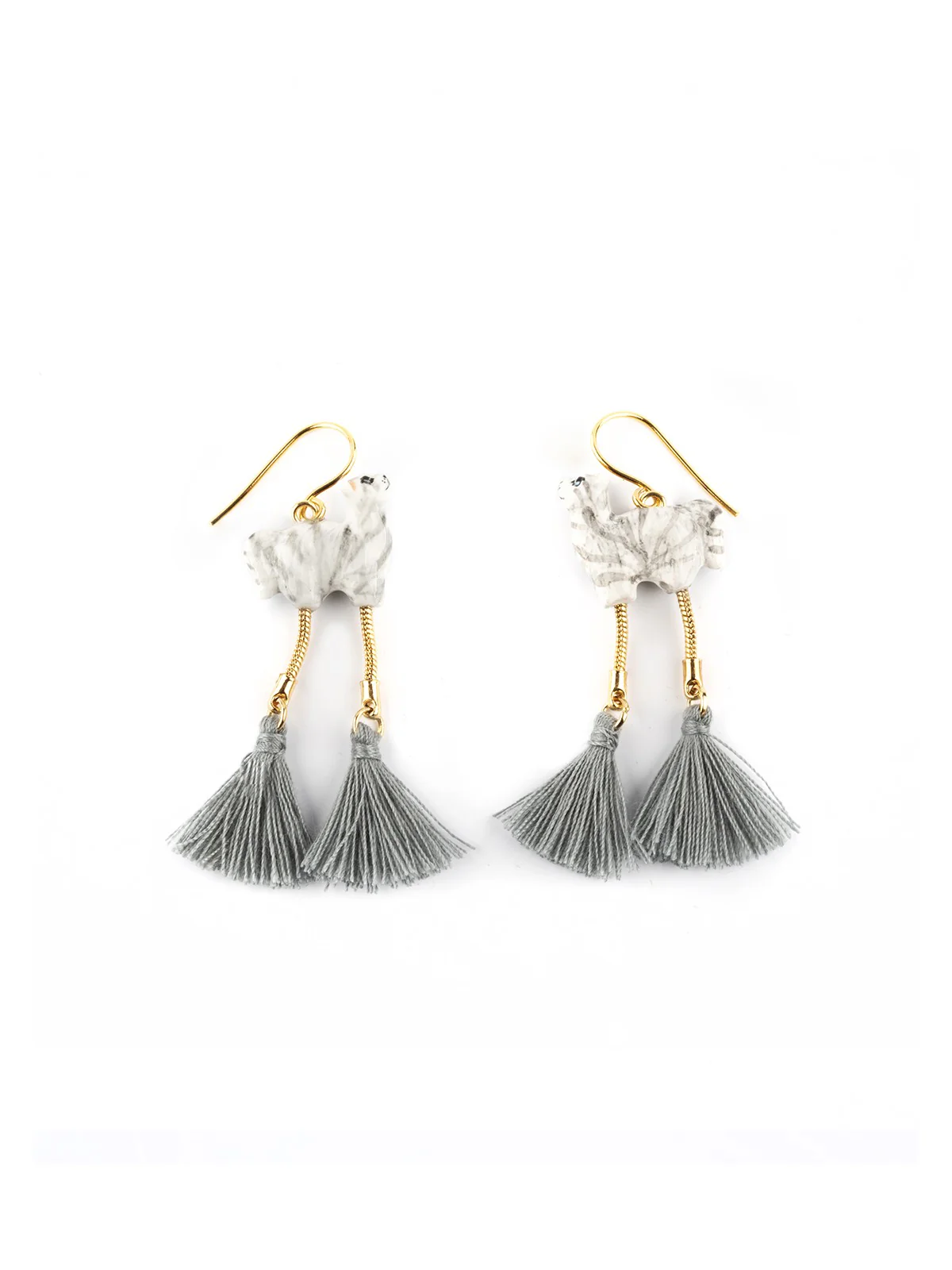 Boucles d'oreilles chat tabby avec pompons - Image 3
