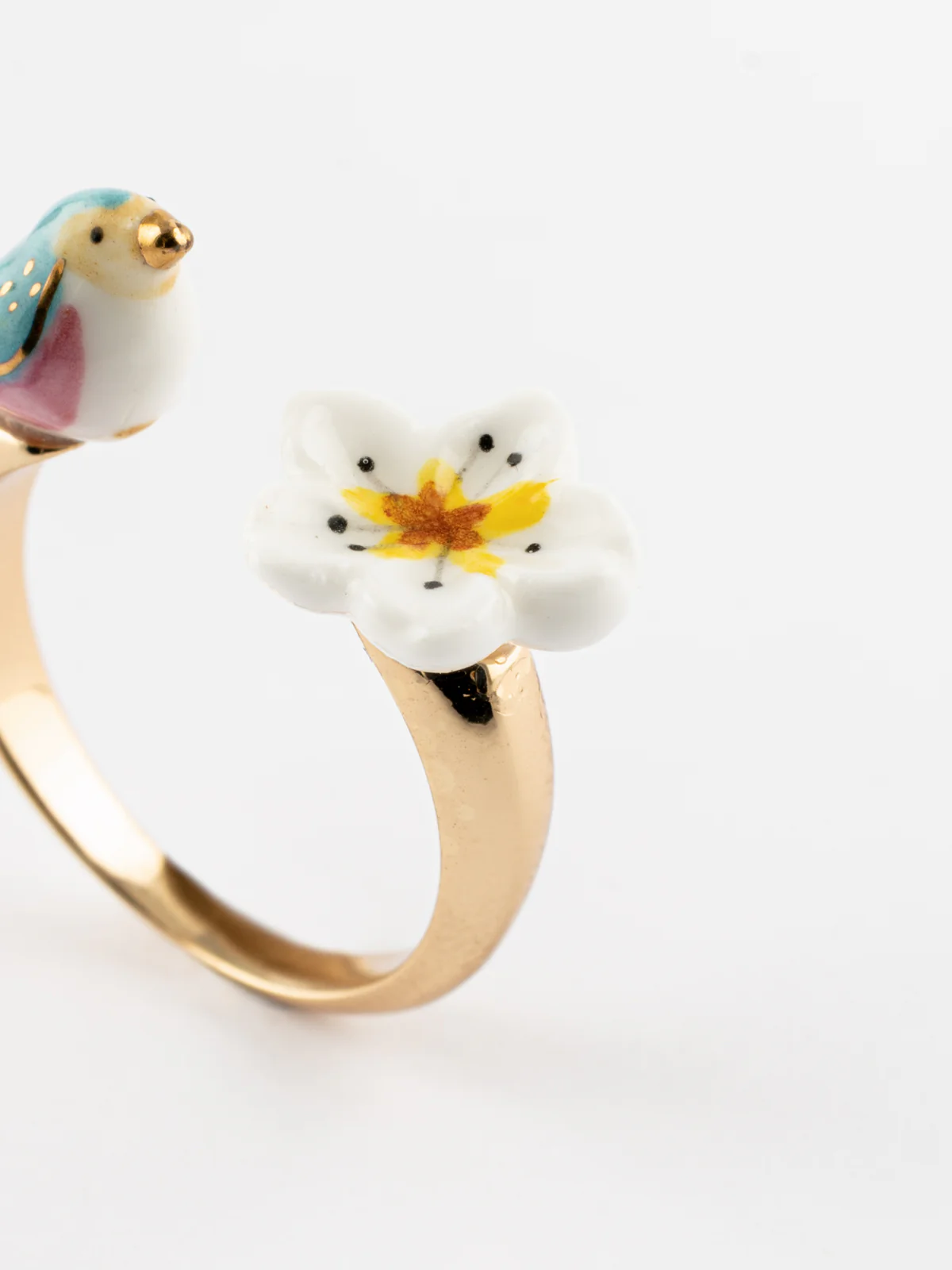 Bague FaceToFace oiseau bleu et fleur de poirier - Image 4