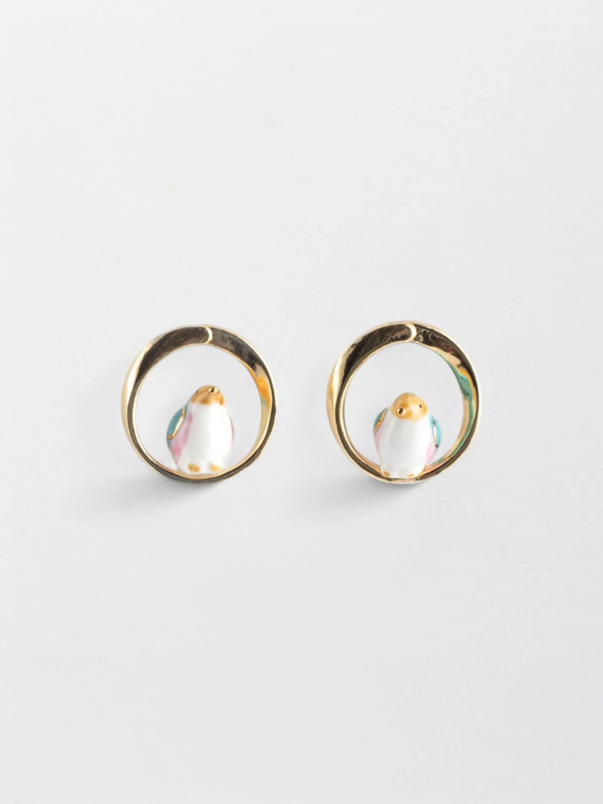 Boucles d'oreilles puces rondes - Oiseau bleu