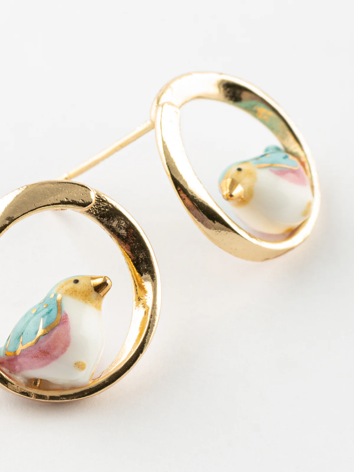 Boucles d'oreilles puces rondes - Oiseau bleu - Image 3