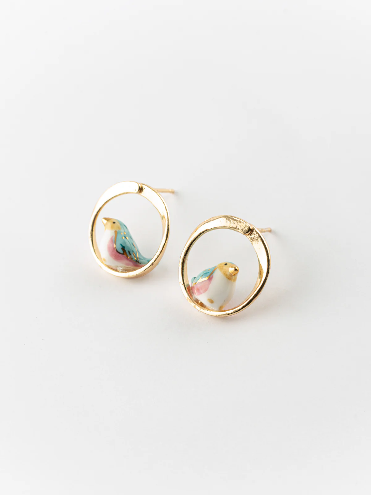 Boucles d'oreilles puces rondes - Oiseau bleu - Image 4
