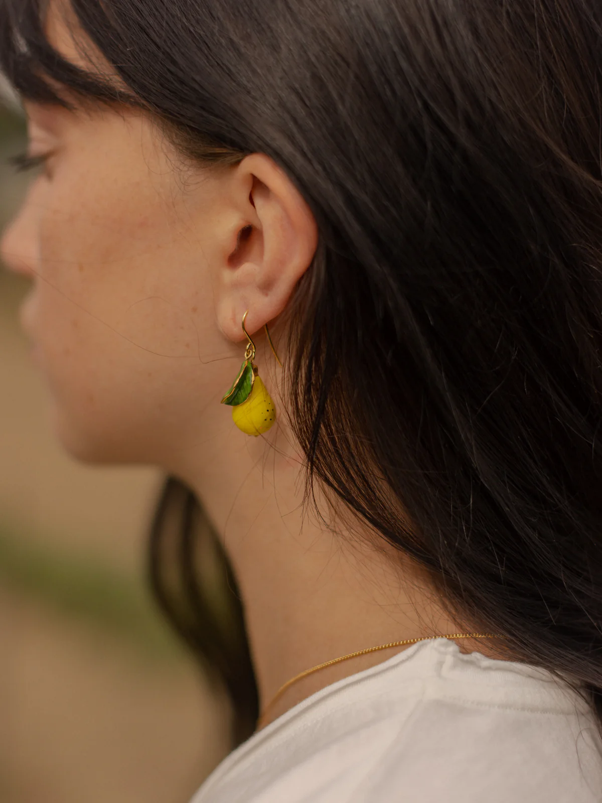 Boucles d'oreilles fleur de poirier, poire et feuille - Image 3