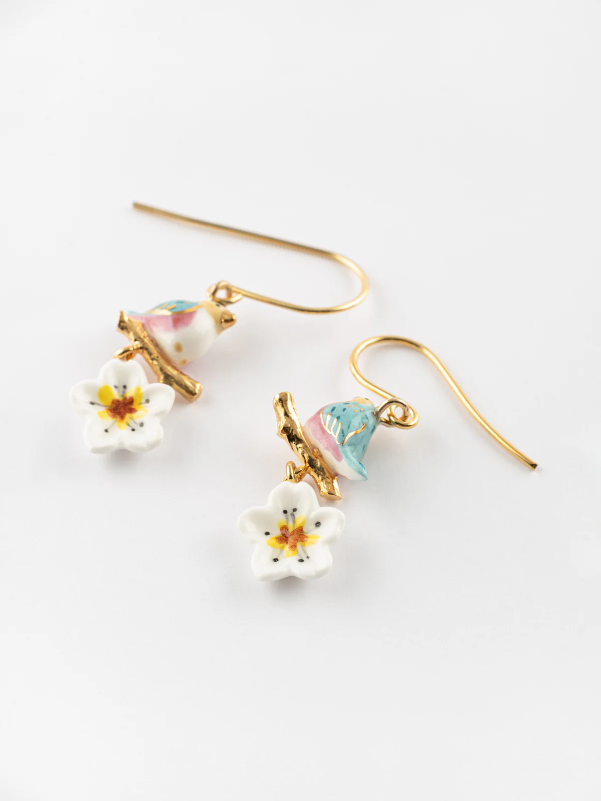 Boucles d'oreilles oiseau bleu & fleur de poirier