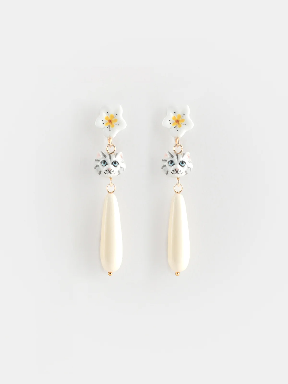 Boucles d'oreilles chaton tabby et goutte