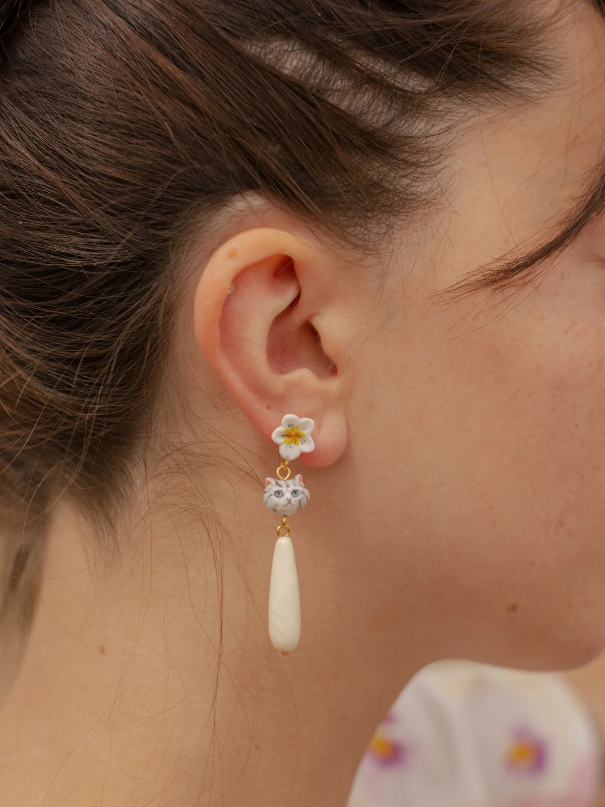 Boucles d'oreilles chaton tabby et goutte - Image 2