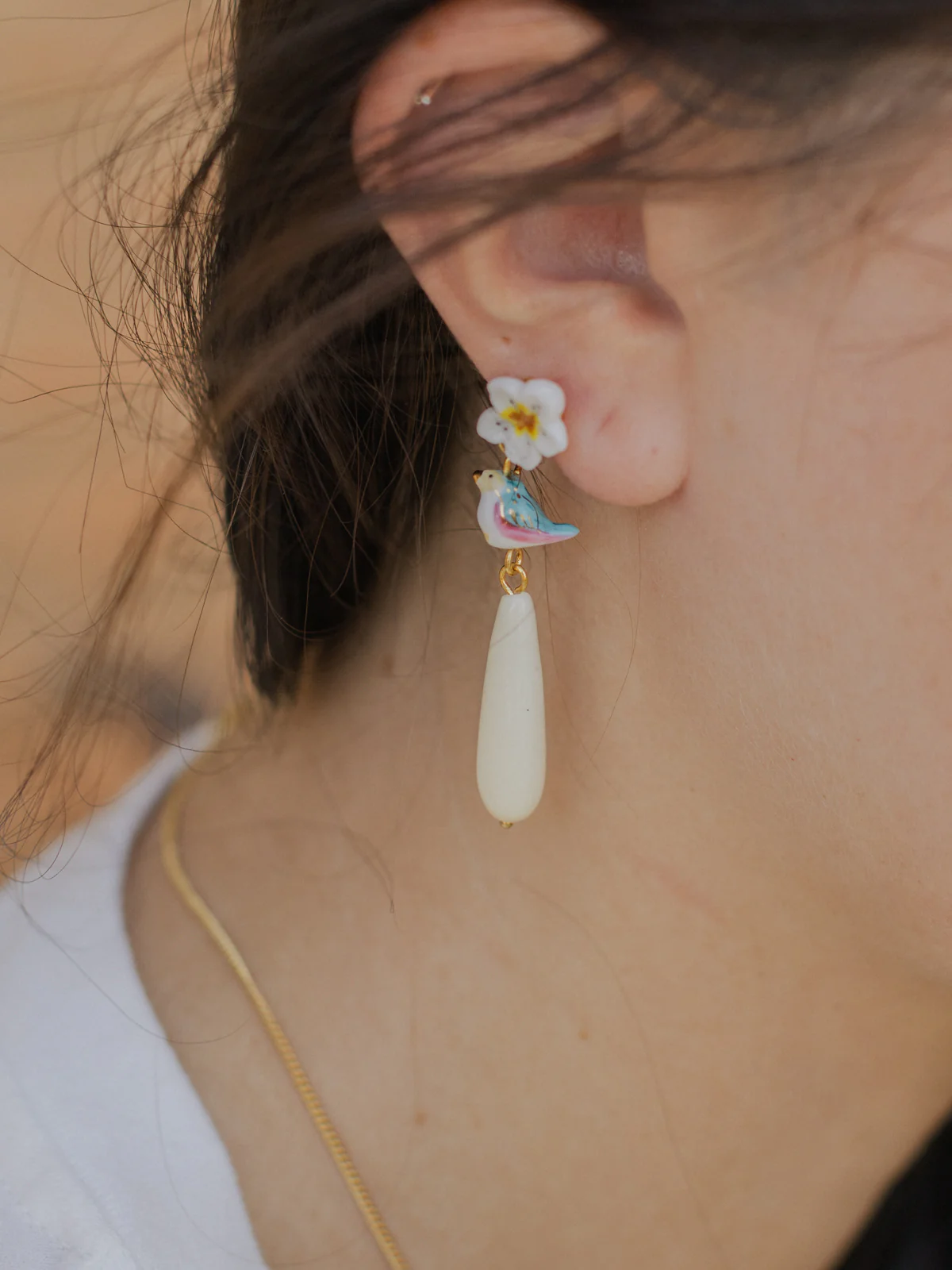 Boucles d'oreilles oiseau bleu et goutte - Image 2