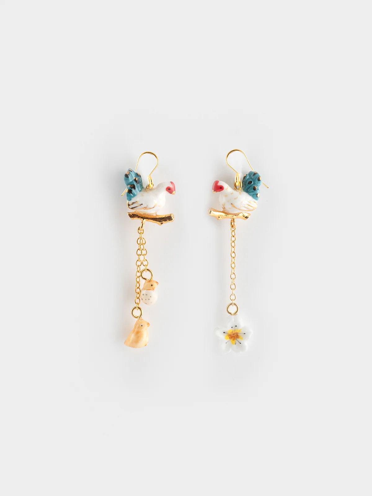 Boucles d'oreilles poule & pampilles