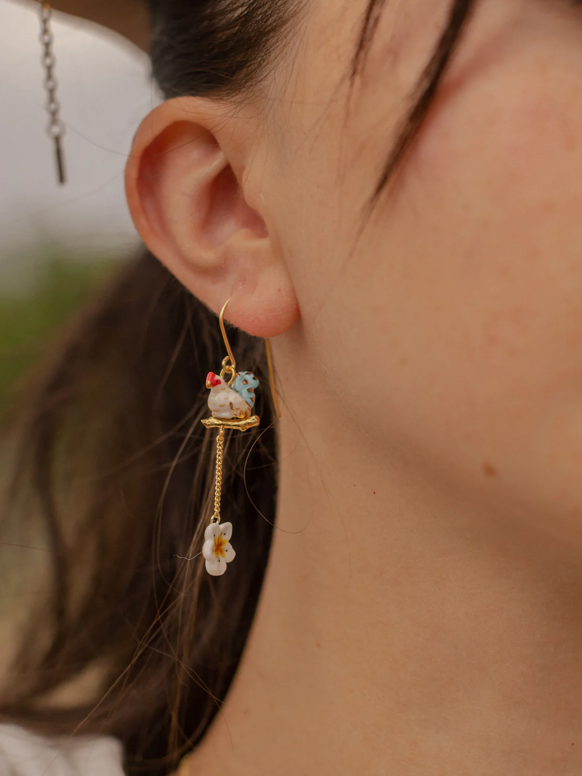 Boucles d'oreilles poule & pampilles - Image 2