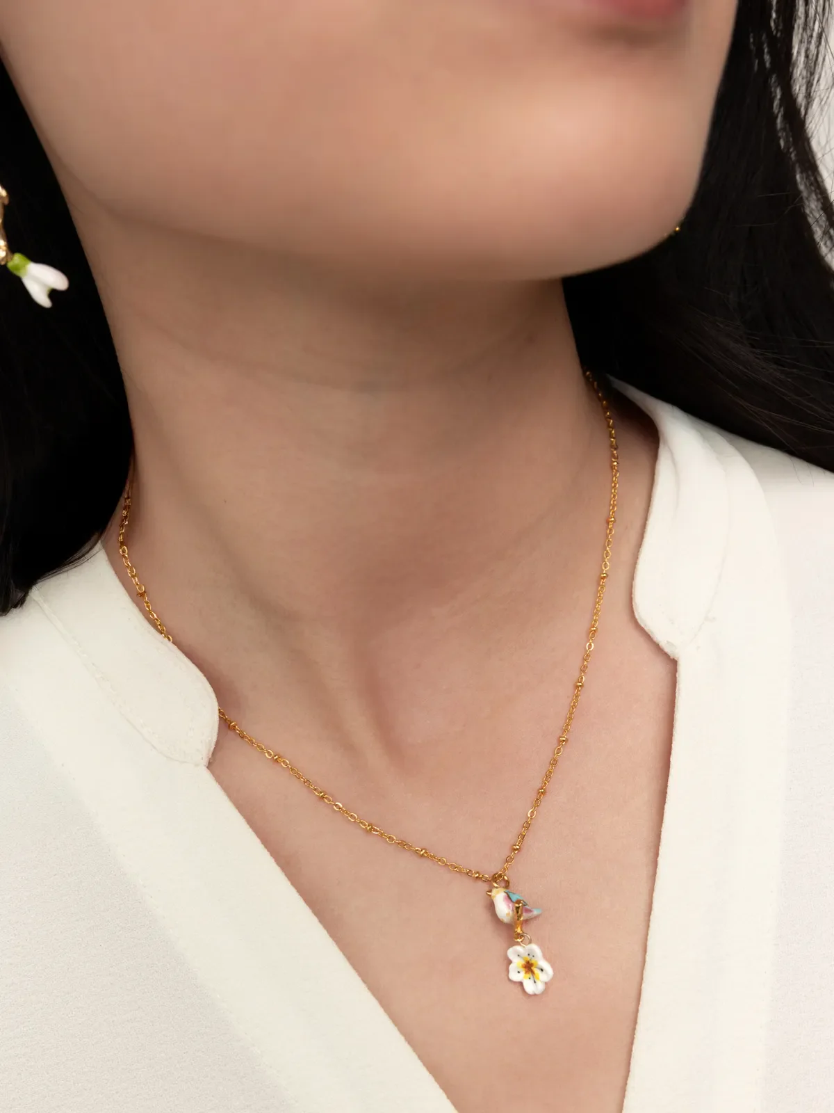 Collier oiseau sur branche et fleur - Image 2