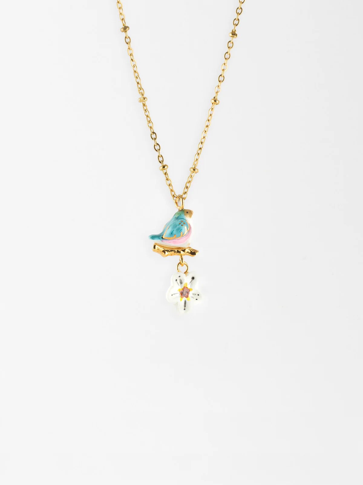 Collier oiseau sur branche et fleur - Image 3