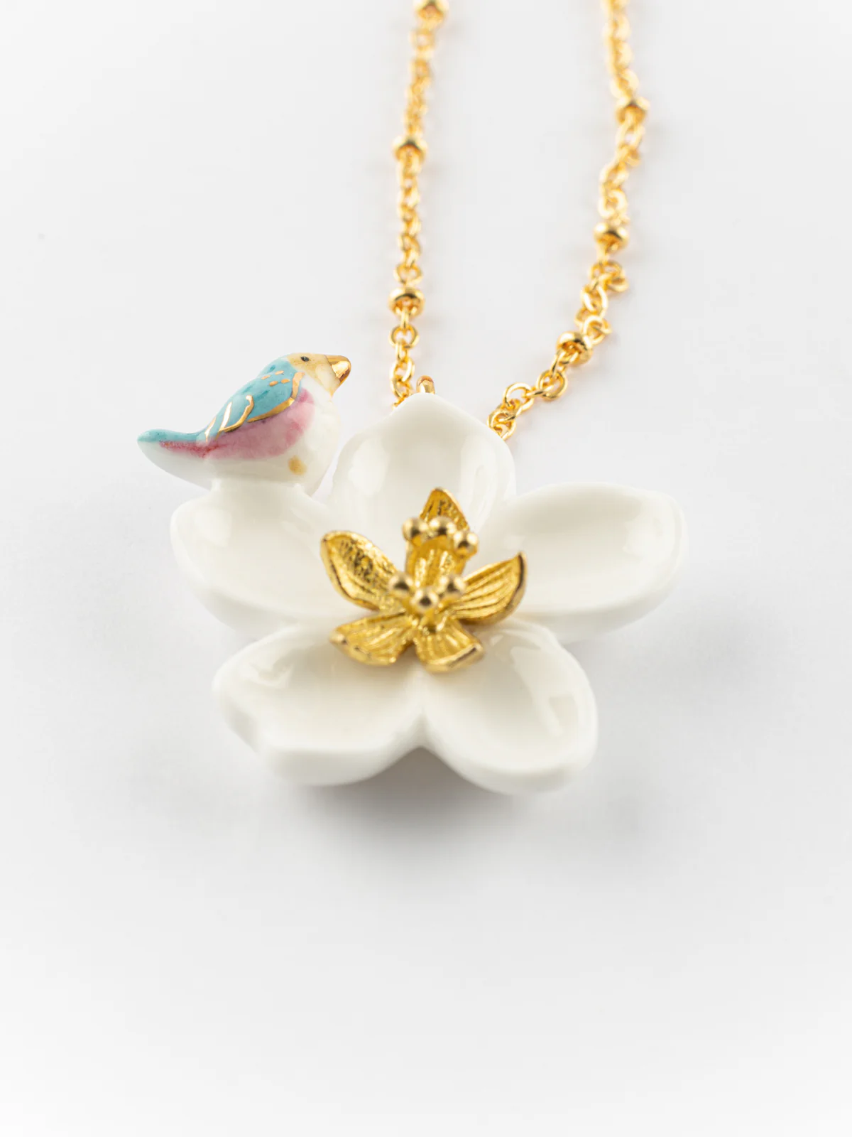 Collier fleur de poirier et oiseau - Image 3