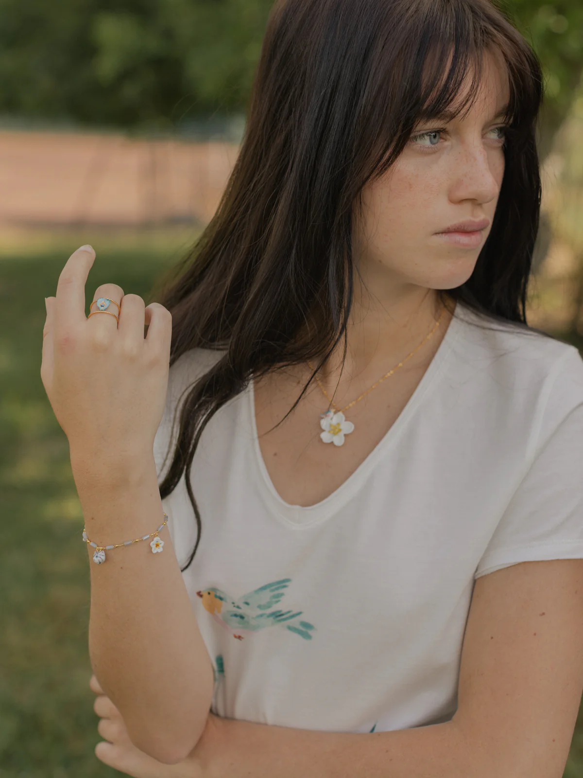 Collier fleur de poirier et oiseau - Image 5