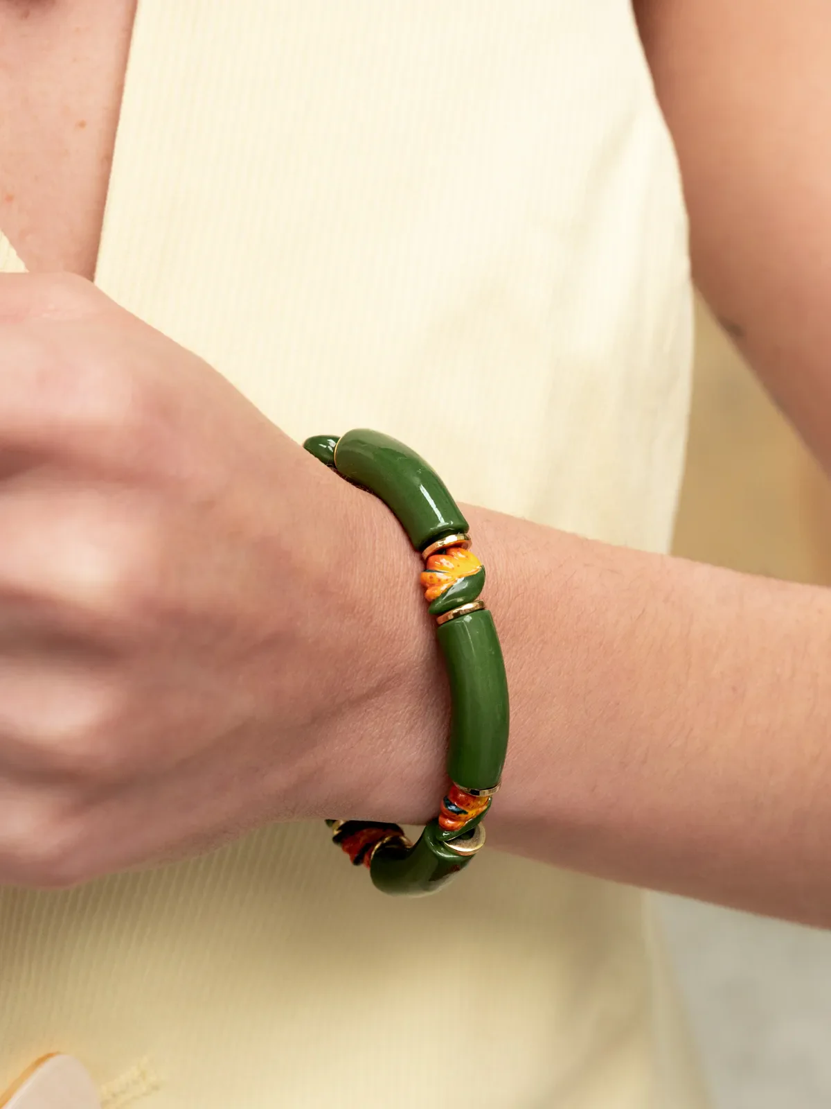 Bracelet perles vertes oiseau de paradis - Image 2