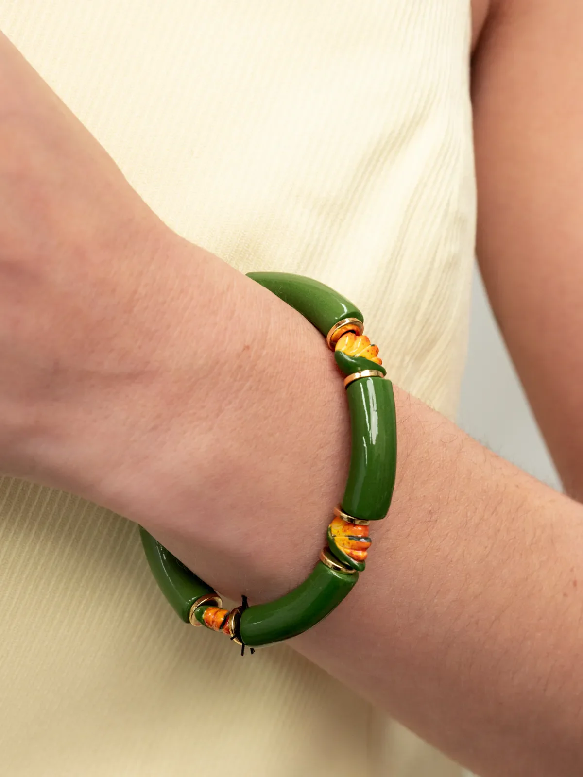 Bracelet perles vertes oiseau de paradis - Image 4