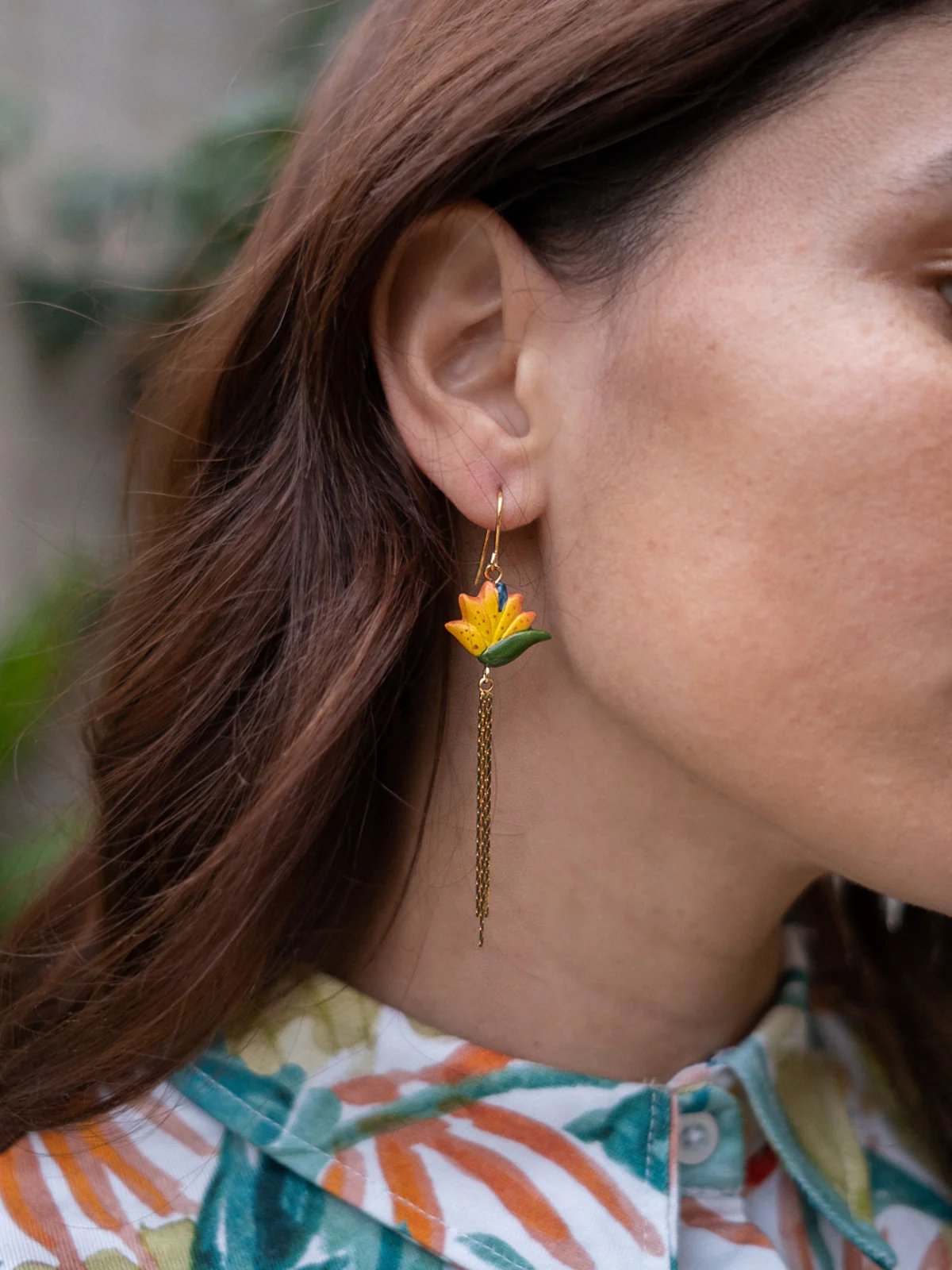 Boucles d'oreilles oiseau de paradis avec franges - Image 2