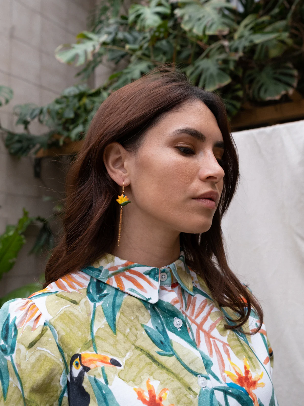 Boucles d'oreilles oiseau de paradis avec franges - Image 4