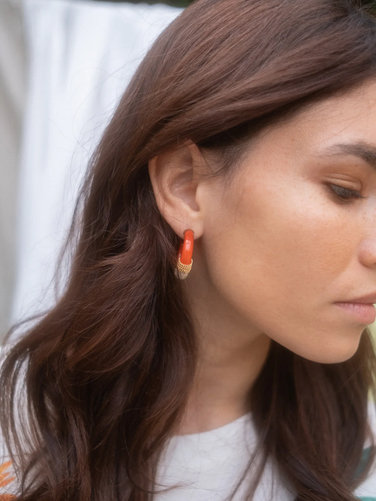 Boucles d'oreilles orange ethnique - Image 2