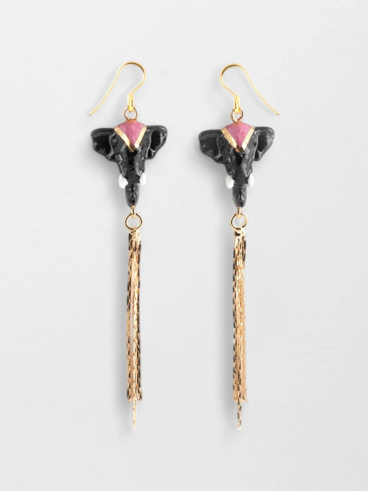 Boucles d'oreilles éléphant d'Asie avec franges