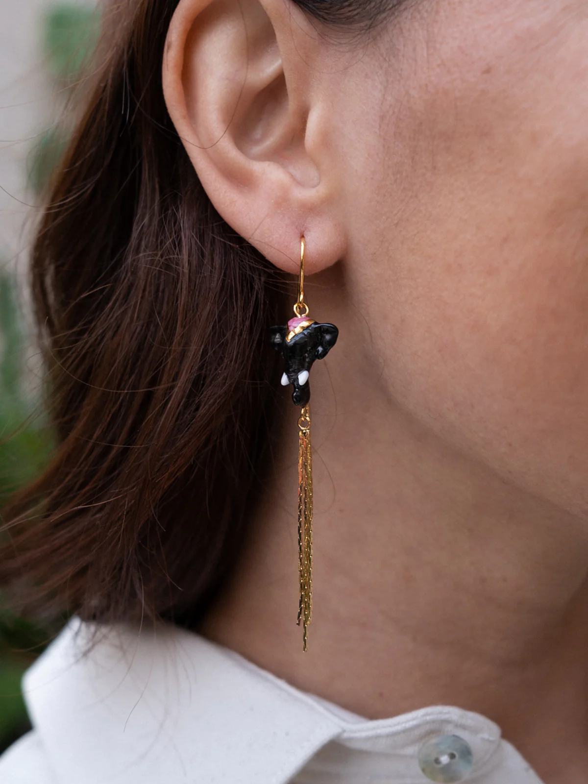 Boucles d'oreilles éléphant d'Asie avec franges - Image 3