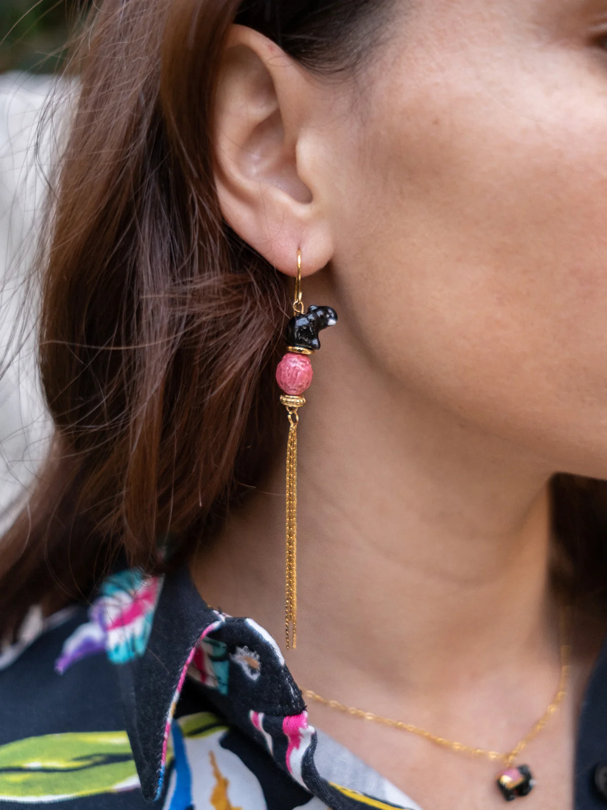 Boucles d'oreilles éléphant d'Asie avec franges - Image 2