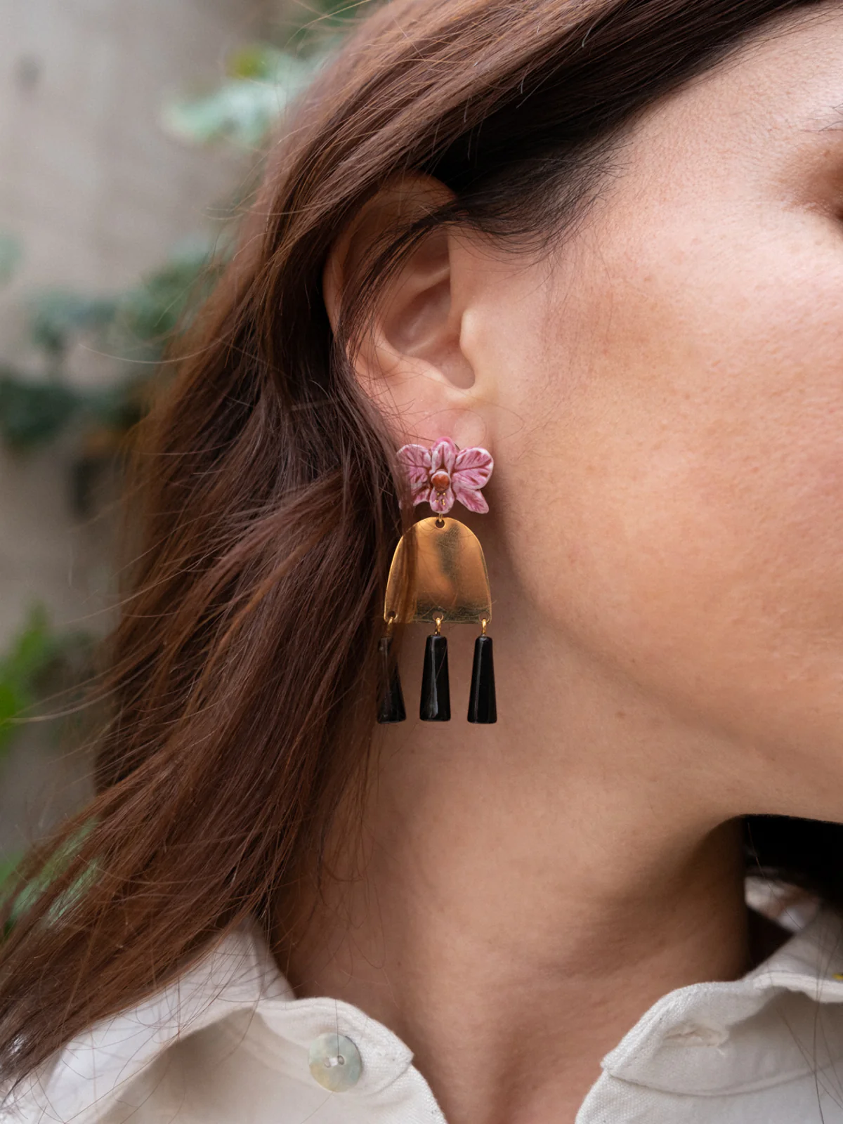 Boucles d'oreilles orchidée rose graphique - Image 2