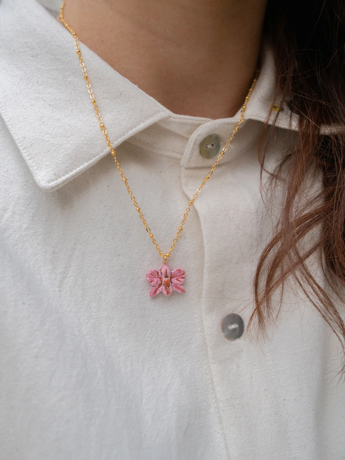 Collier orchidée rose - Image 2