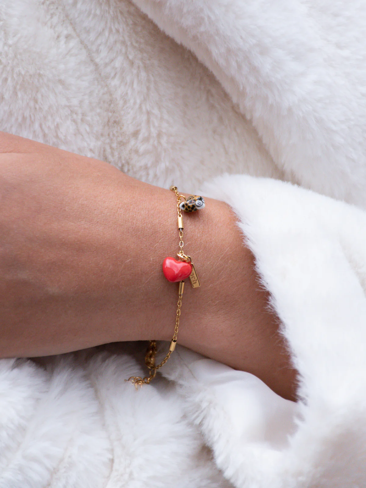 Bracelet chaîne léopard et cœur - Image 2
