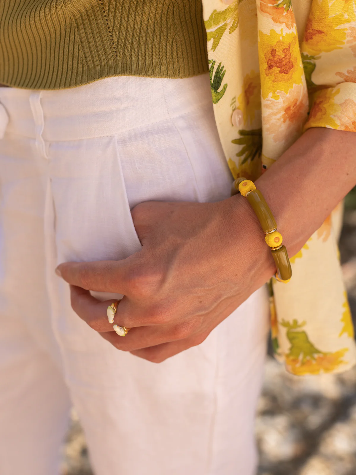 Bracelet perles kaki pissenlit - Image 2